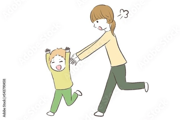 Obraz ADHDで落ち着きのないやんちゃな子どもを追いかける母親