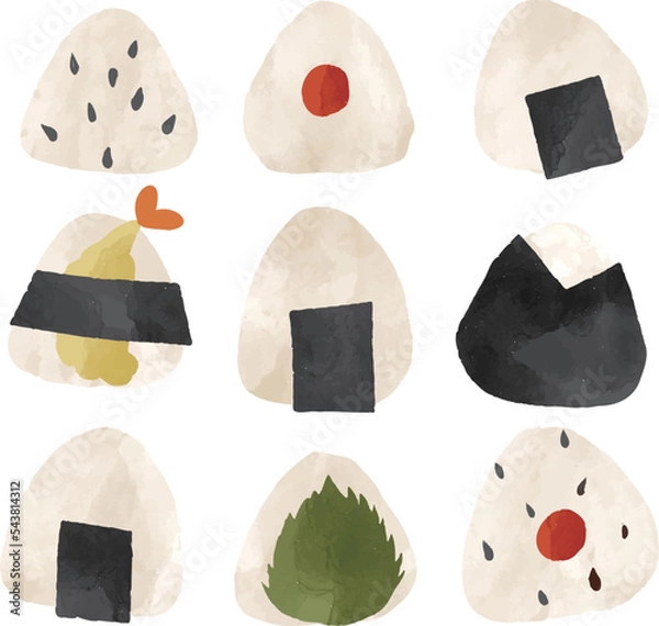 Obraz かわいい手描きのおしゃれなおにぎりのイラスト