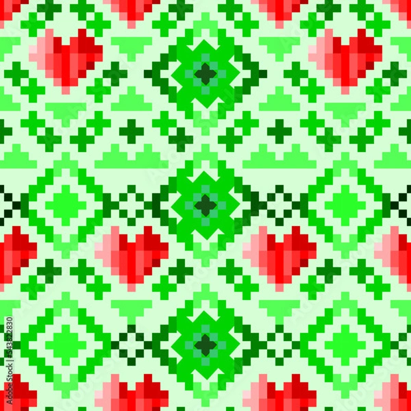 Obraz seamless mosaic pattern of heart and square shapes with pink and green colors for the background