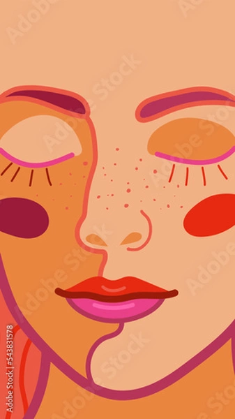 Obraz A bright art card with a picture of a woman's face with closed eyes in a rich color scheme