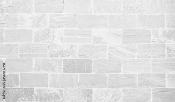 Fototapeta White grunge brick wall texture background for stone tile block seamless pattern in grey light color wallpaper.