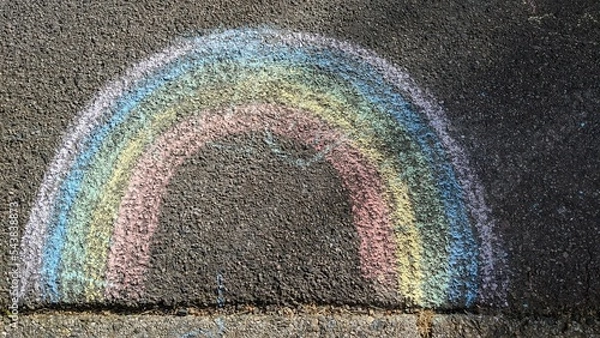 Fototapeta drawing of a colored rainbow with chalk on the pavement