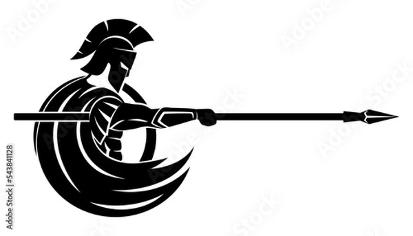 Fototapeta Spartan warrior with spear and shield icon on white background.