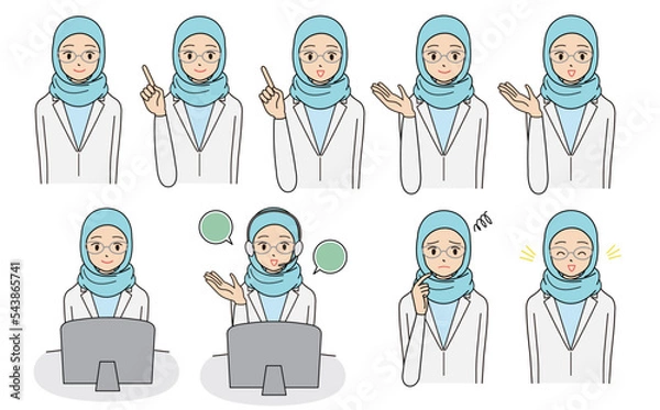 Obraz ヒジャブを付けた女性のイラスト