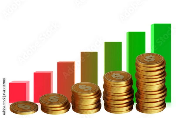 Obraz Illustration with coins showing growth - 3d rendering
