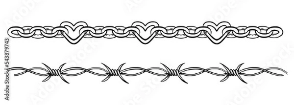 Fototapeta Tattoo of a chain and barbed wire. Fashionable ornament. A girl's temporary transferable tattoo in the style of the 2000s