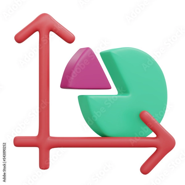 Fototapeta 3d render of set of math icon pie chart and graph cartoon style