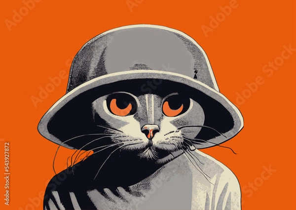 Obraz Sweet Cat with Hat, Helmet, standing as a human vector art