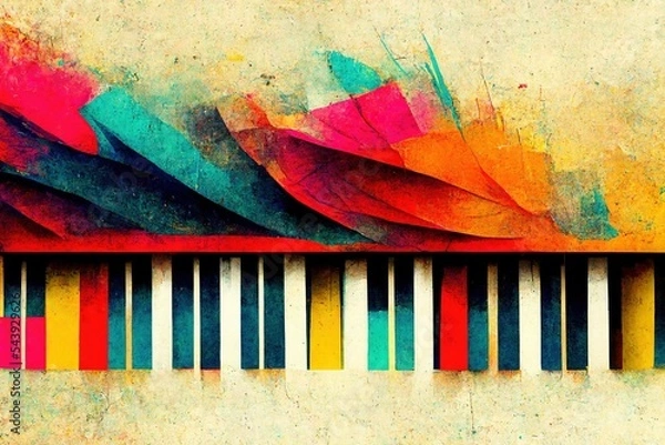 Fototapeta Music poster with colorful abstract piano keyboard