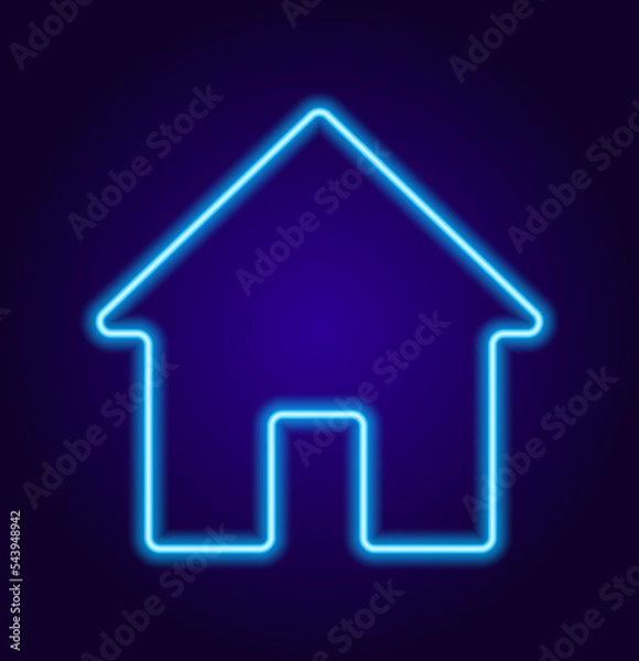 Fototapeta Vector isolated neon sign of a blue house. with the glow of a blue outline in the shape of a house on a dark background for a design template. symbol of the sale of real estate and family