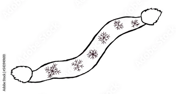 Obraz Black and white Illustration of Christmas scarf with snowflakes isolated on white background