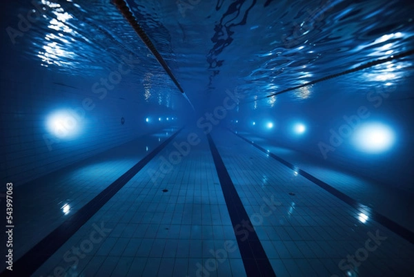 Obraz underwater view of swimming pool with underwater light in the evening