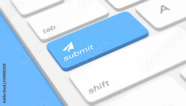 Obraz 3D illustration keyboard with blue submit button