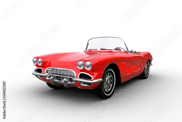 Fototapeta Ilustracja 3D retro kabriolet Red Roadster izolowany na przezroczystym tle.
