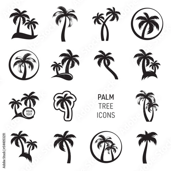 Obraz Black vector palm tree icons big collection