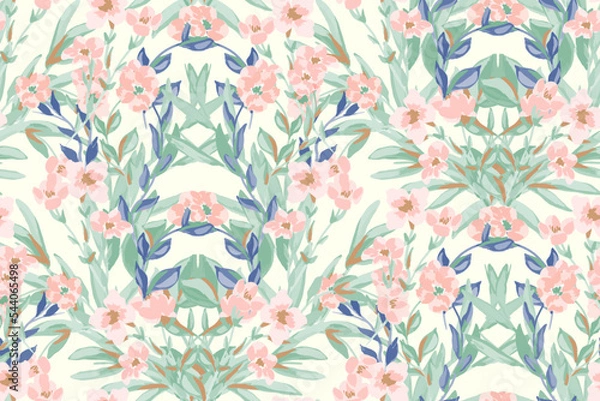 Fototapeta Beautiful floral motif. flowers intertwined in a seamless pattern on a gentle background