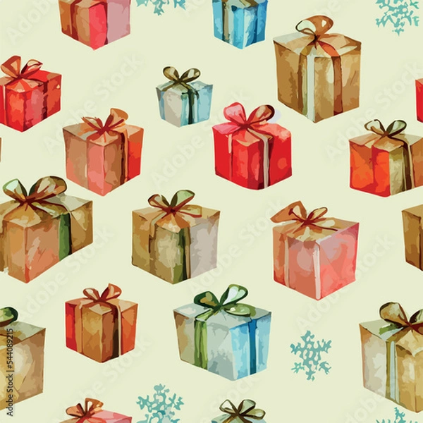 Obraz Seamless christmas present decoration, aquarelle gift endless pattern. New-year holidays