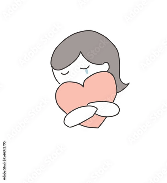 Obraz ハートを抱きしめて泣く女性のイラスト