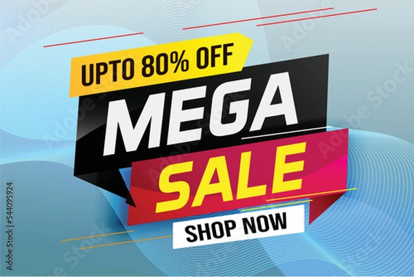 Fototapeta mega sale word concept vector illustration with lines and 3d style, landing page, template, ui, web, mobile app, poster, banner, flyer, background, gift card, coupon, label, wallpaper