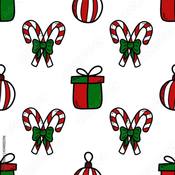 Fototapeta Doodle Christmas and new year vector seamless pattern