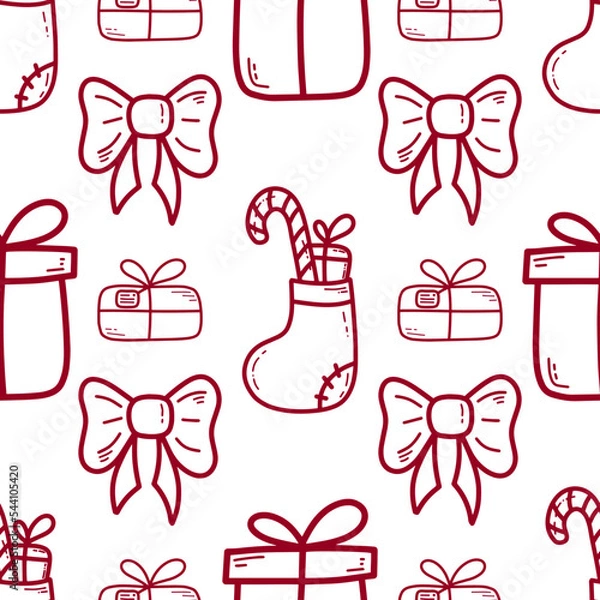 Fototapeta Doodle Christmas and new year vector seamless pattern
