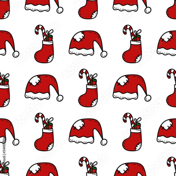 Obraz Doodle Christmas and new year vector seamless pattern