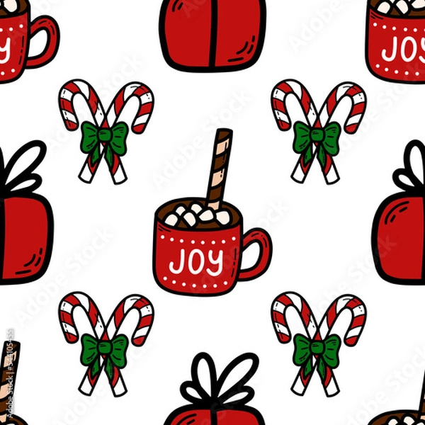 Obraz Doodle Christmas and new year vector seamless pattern