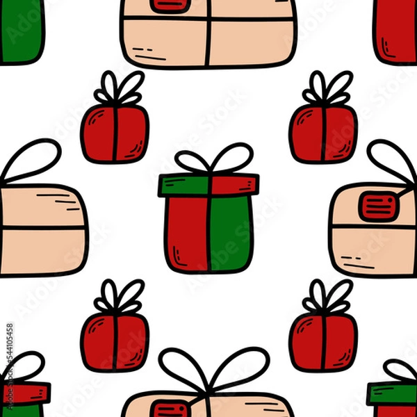 Obraz Doodle Christmas and new year vector seamless pattern