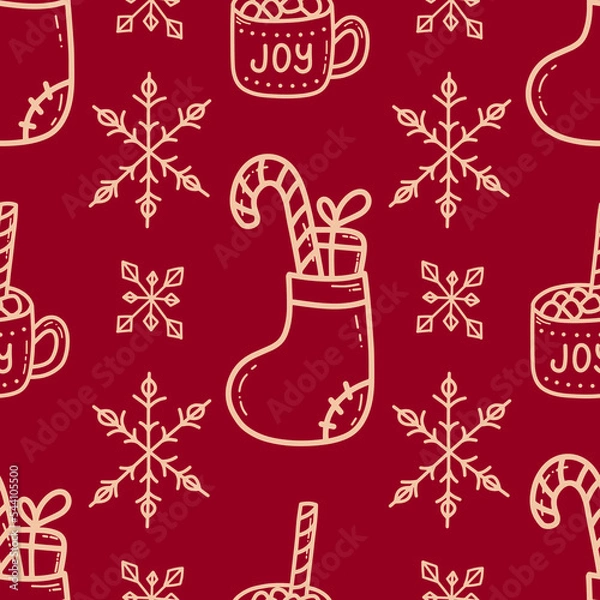 Fototapeta Doodle Christmas and new year vector seamless pattern