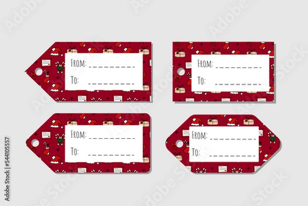 Obraz Christmas cute gift tag with doodle vector illustration