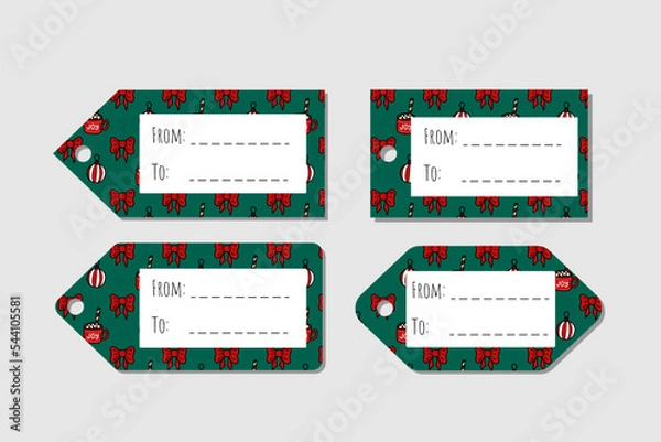 Obraz Christmas cute gift tag with doodle vector illustration