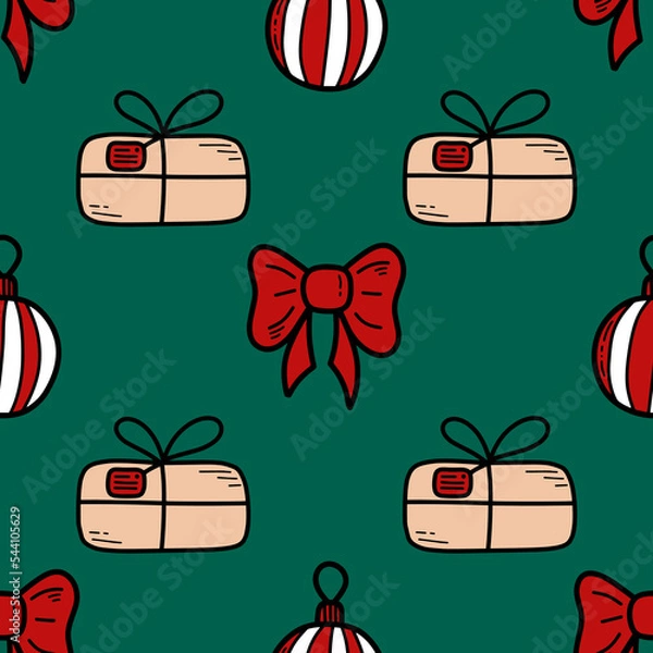 Obraz Doodle Christmas and new year vector seamless pattern