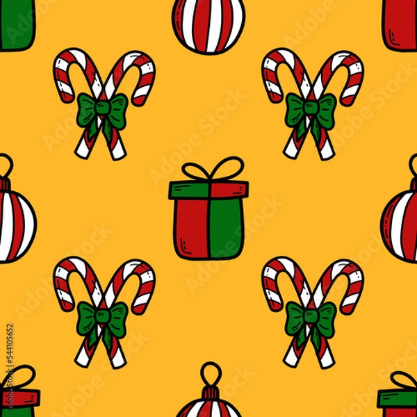 Fototapeta Doodle Christmas and new year vector seamless pattern