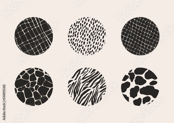 Fototapeta Set of social media stories highlights graphics. Vector animal fur print hand-drawn illustrations for covers, flat icons, and other purposes, isolated vector clipart on white background.