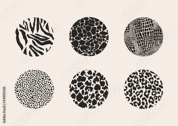 Fototapeta Set of social media stories highlights graphics. Vector animal fur print hand-drawn illustrations for covers, flat icons, and other purposes, isolated vector clipart on white background.