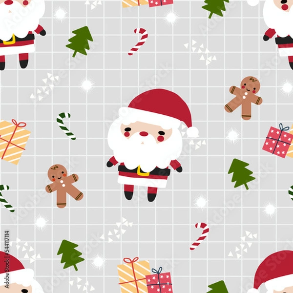 Obraz Cute Santa Claus and Gingerbread Seamless Pattern
