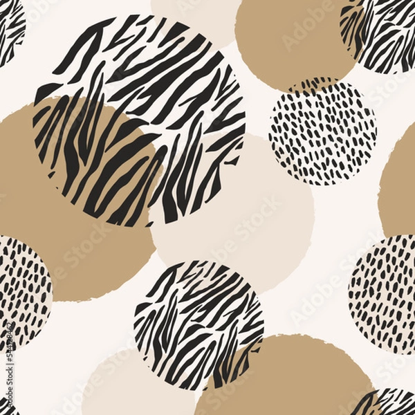 Fototapeta Animal print skin abstract vector hand-drawn seamles patterns with circles for textile design, paper, fabrics, digital, craft and ither design purposes
