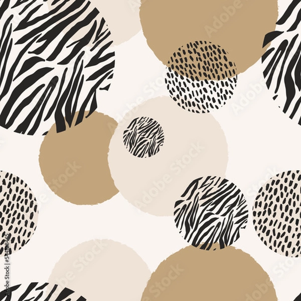 Fototapeta Animal print skin abstract vector hand-drawn seamles patterns with circles for textile design, paper, fabrics, digital, craft and ither design purposes
