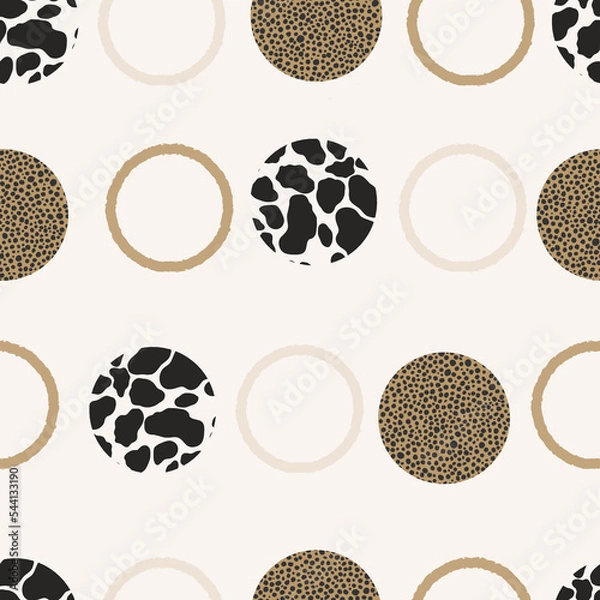 Fototapeta Animal print skin abstract vector hand-drawn seamles patterns with circles for textile design, paper, fabrics, digital, craft and ither design purposes
