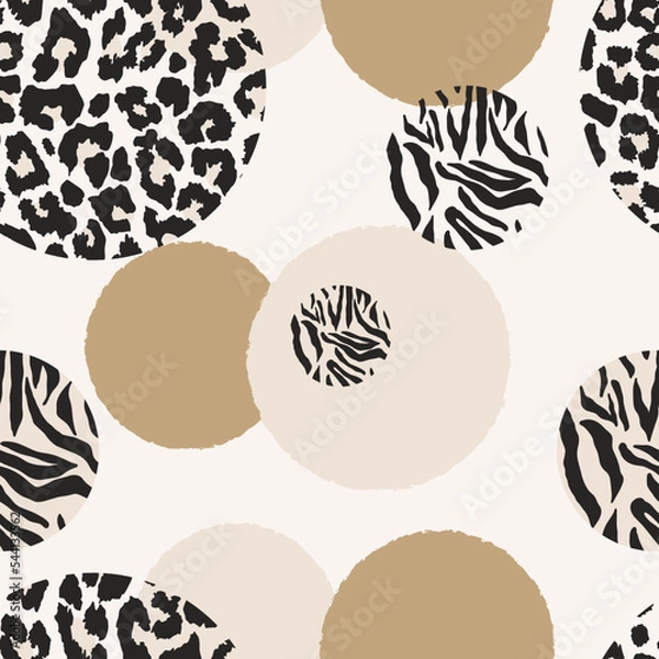 Fototapeta Animal print skin abstract vector hand-drawn seamles patterns with circles for textile design, paper, fabrics, digital, craft and ither design purposes
