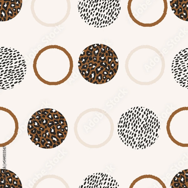 Fototapeta Animal print skin abstract vector hand-drawn seamles patterns with circles for textile design, paper, fabrics, digital, craft and ither design purposes
