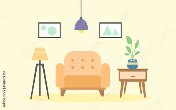 Fototapeta Modern abstract living room design with sofa , lamp and side table home decor