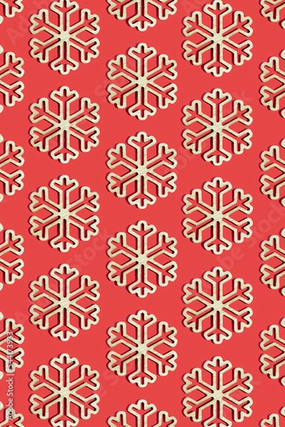 Obraz Christmas and new year decoration idea. Natural snowflake vertical pattern on festive red background. Simple visual pattern concept, holiday season aesthetic.