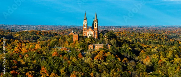 Fototapeta Holy Hill Fall Foliage Drone Pano