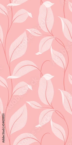 Fototapeta Luxury seamless pattern with striped leaves. Elegant floral background in minimalistic linear style. Trendy line art design element. Vector illustration.
