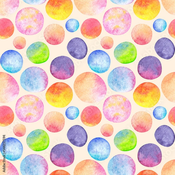 Fototapeta Abstract seamless pattern of colorful circles. Rainbow print for design. Wrapping paper, scrapbooking, children's party, cover, postcard, printing