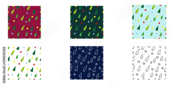 Fototapeta Christmas Pattern Set with Christmas trees