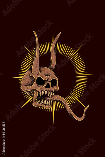 Fototapeta Devil head skull vector illustration