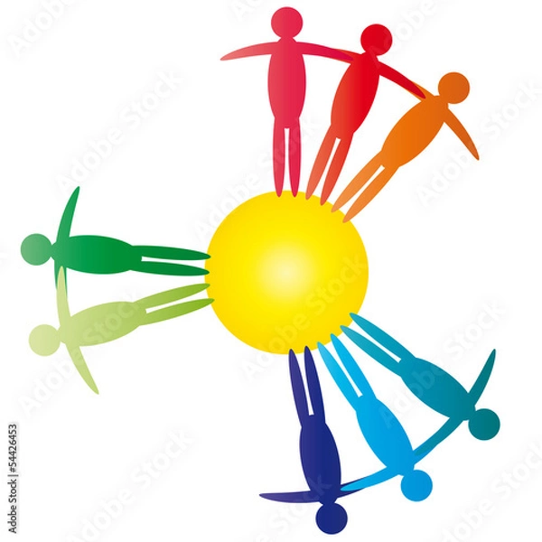 Obraz zespół, grupa ludzi w zbiorowości - abstrakcyjni ludzie w kręgu - konstelacja, dystans społeczny, coronakriese, corona, covid-19