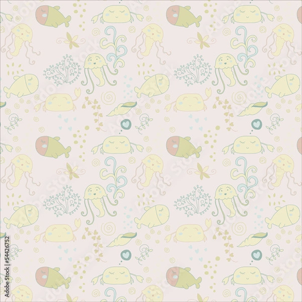 Fototapeta Cute seamless pattern with underwater live eps 10